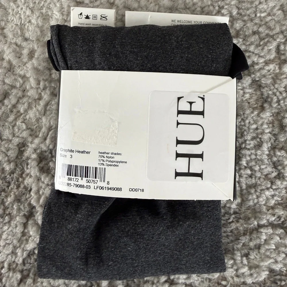 New HUE Size 3 Control Top 90 Denier Total Opaque Tights Graphite Heather Women